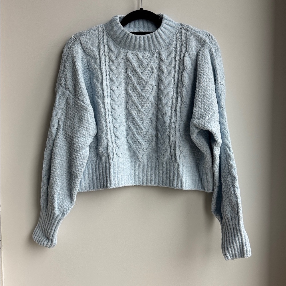 Hippie Rose Sky Blue Crop Knit Sweater Size L